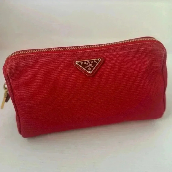 Authentic PRADA Pouch Canvas Red Women's - Picture 7 of 17